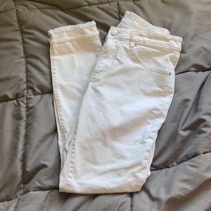 LOFT Frayed Hem Skinny White Denim